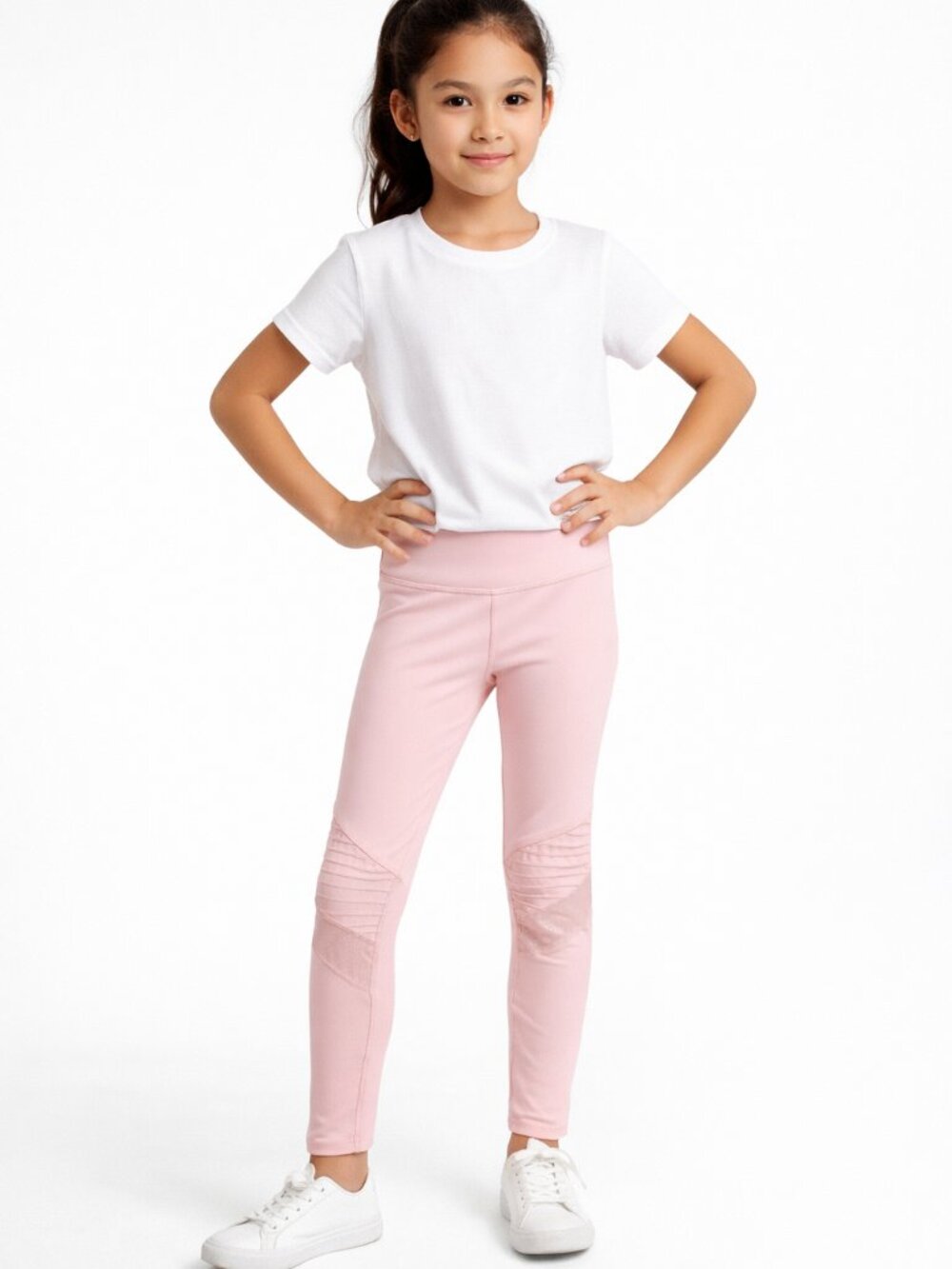 Avia Girls Leggings Large 10/12 Light Pink Quilted Knee Panels